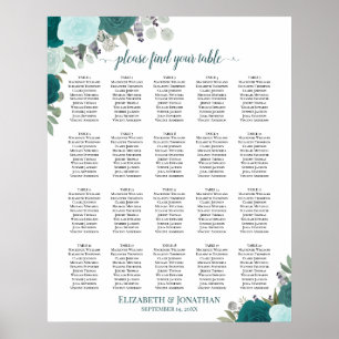 20 Tafel Elegante Turkoois Bloemachtige Trouw Zitt Poster