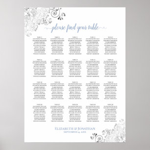 20 Tafel Fijne Huwelijks Zitplaatskaart Wit & Blau Poster