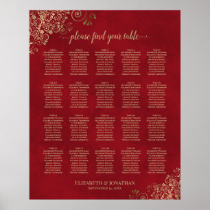 20 Tafel Gold-vriendjes op de Rood Wedding Seating Poster