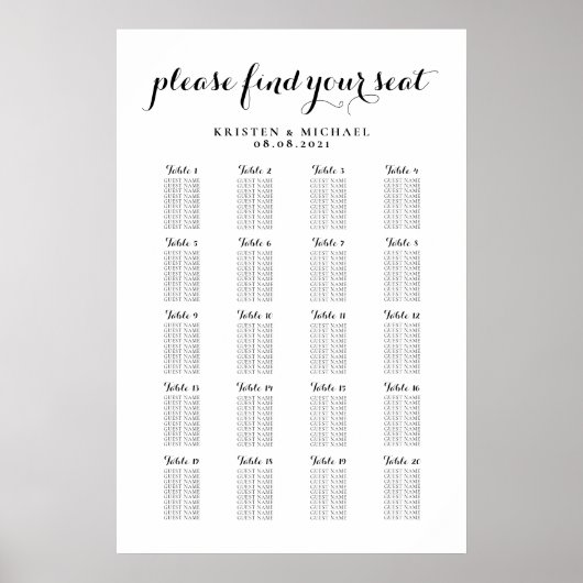 20 Tafel Grote Trouwgast Stoelen Chart Poster (Voorkant)