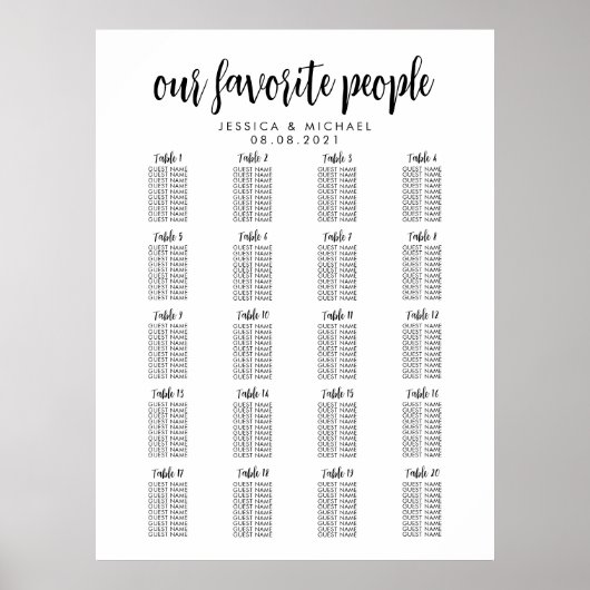 20 Tafel Grote Trouwgast Stoelen Chart Poster (Voorkant)
