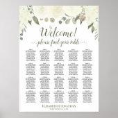 20 Tafel Ivory White Roses Wedding Seating Chart Poster (Voorkant)