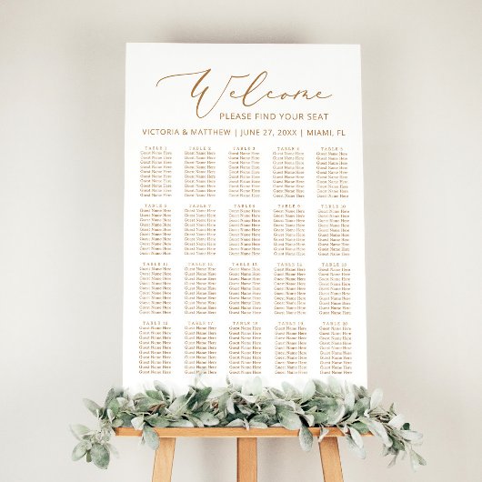 20 tafel minimalistische gouden bruiloft zitgrafie poster