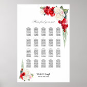 20 Tafel Rood Witte Roos Bloemstuk Stoelenindeling Poster (Voorkant)