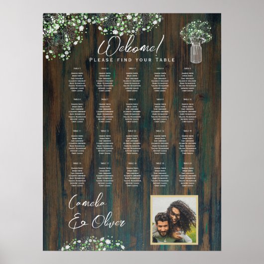 20 Tafel Rustisch Hout Gypsophila FOTO-Zittingssch Poster (Voorkant)