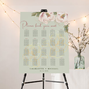20 Tafel Salie & Blush Bloemen Trouwstoel Zitting Poster