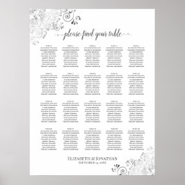 20 Tafel Silver Frills Wedding Seating Chart White Poster