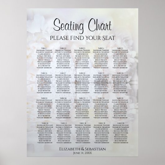 20 Tafel witte reflecties Wedding Seating Chart Poster (Voorkant)