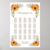 20 Tafel Zonnebloem Roos Trouwstoelkaart Poster (Voorkant)