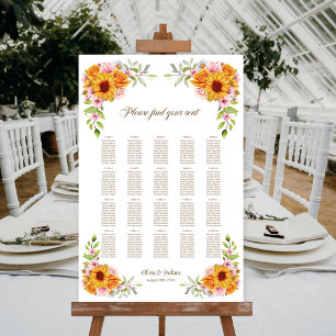20 Tafel Zonnebloem Roos Trouwstoelkaart Poster