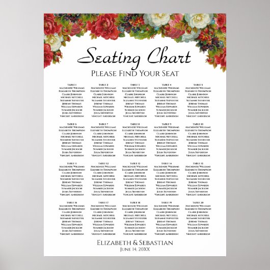 20 Tafelherfst Floral Wedding Seating Chart Poster (Voorkant)