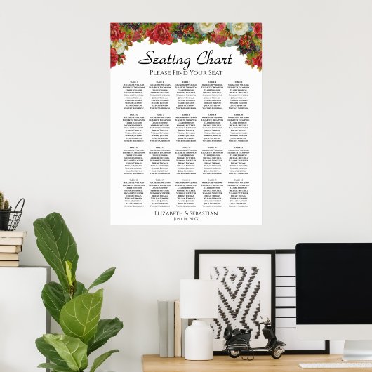20 Tafelherfst Floral Wedding Seating Chart Poster (Thuiskantoor)