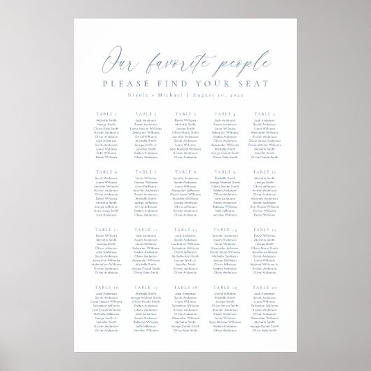 20 Tafels Onze Favoriete Mensen Zittinglijst Poster (Voorkant)