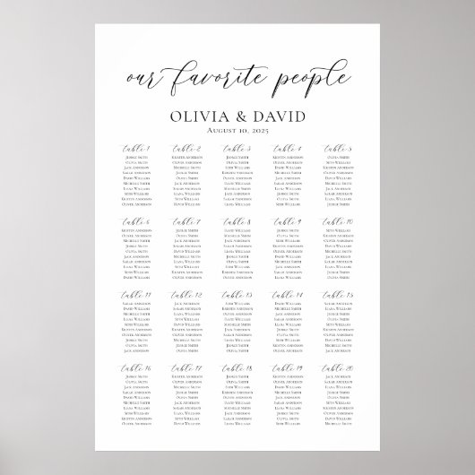 20 Tafels Onze Favoriete Mensen Zittinglijst Poster (Voorkant)