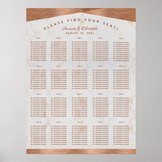 20-tafelstoelindeling Huwelijk Marmer Koper Poster (Voorkant)