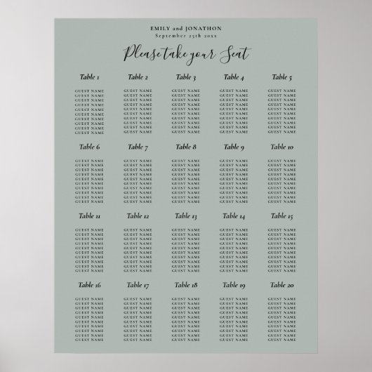 20 Tafelzittingsschema Groen Poster (Voorkant)