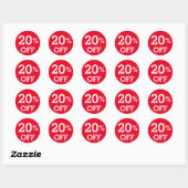 20% Twintig procent korting verkoop wit rood Ronde Sticker (Vel)