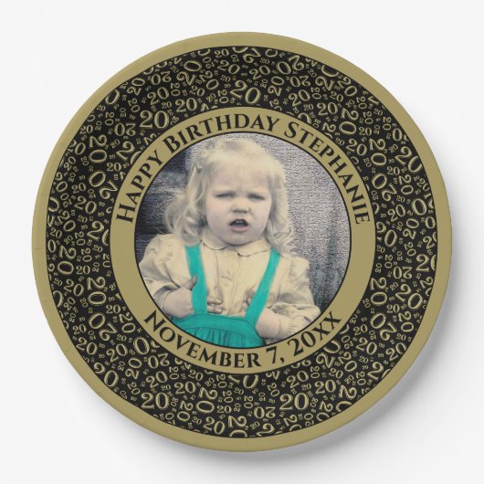 20 Uw foto Willekeurige nummerpatroon Zwart/Goud Papieren Bordje (Voorkant)