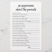 20 Vragen Minimalistisch Baby shower spel (Voorkant)