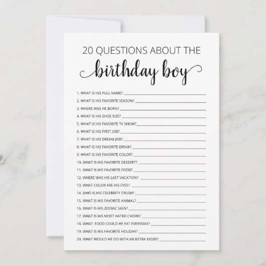 20 Vragen over de Birthday Boy Kaart (Voorkant)