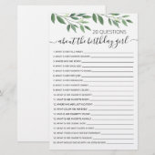 20 Vragen over de Birthday Girl Birthday game (Voorkant / Achterkant)