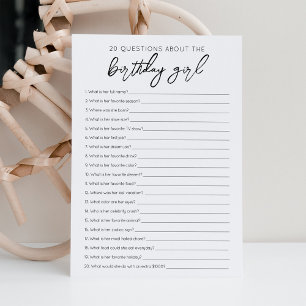 20 Vragen over de Birthday Girl game Kaart