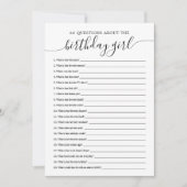 20 Vragen over de Birthday Girl game Kaart (Voorkant)