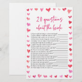 20 Vragen Over De Bruid Bruidsfeest Spel Briefpapier (Voorkant / Achterkant)