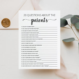 20 Vragen over de Ouders Baby shower Kaart