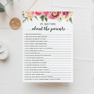 20 Vragen over de Ouders Baby shower Kaart