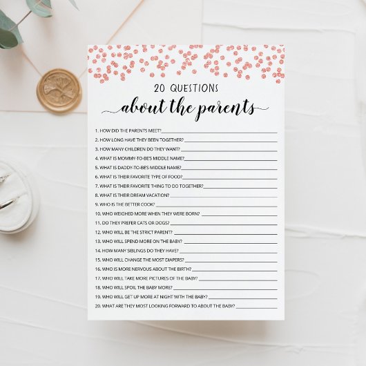 20 Vragen over de Ouders Baby shower Kaart