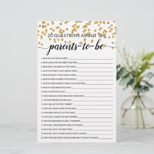 20 Vragen over de Ouders Baby Shower spel (Staand voorkant)