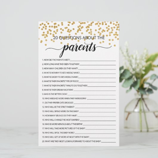 20 Vragen over de Ouders Baby Shower spel (Staand voorkant)