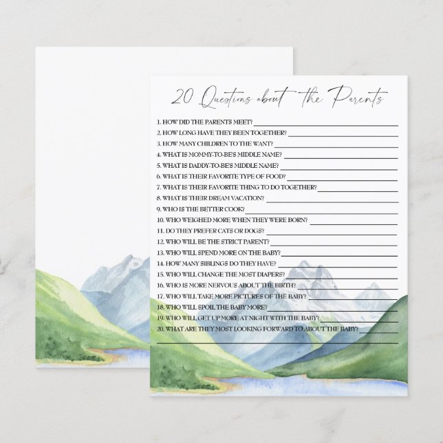 20 Vragen over de wedstrijd Parents baby shower (Voorkant / Achterkant)