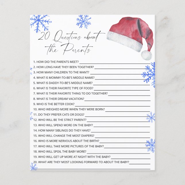 20 Vragen over de wedstrijd Parents baby shower (Voorkant)