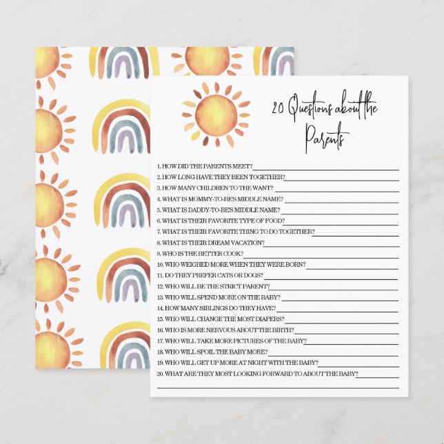 20 Vragen over de wedstrijd Parents baby shower (Voorkant / Achterkant)