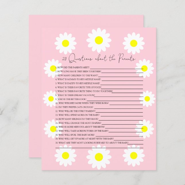 20 Vragen over de wedstrijd Parents baby shower (Voorkant / Achterkant)