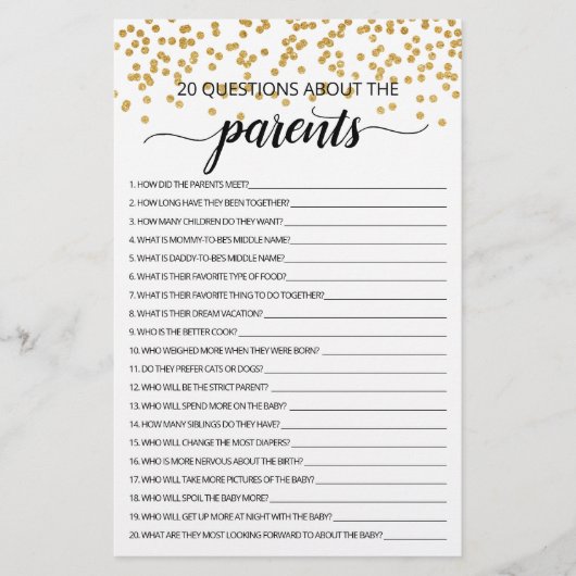20 Vragen over de wedstrijd Parents Baby shower (Voorkant)