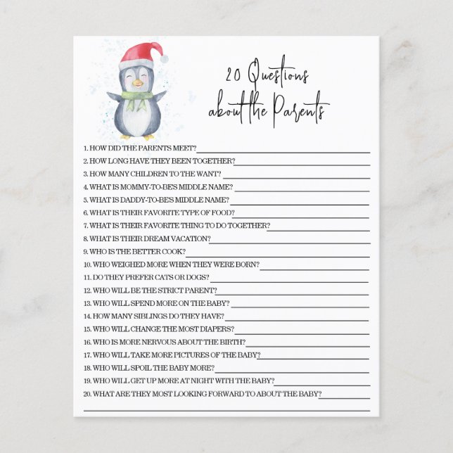 20 Vragen over de wedstrijd Parents baby shower (Voorkant)