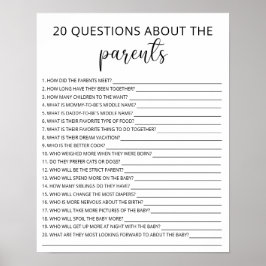 20 Vragen over de wedstrijd Parents baby shower Poster