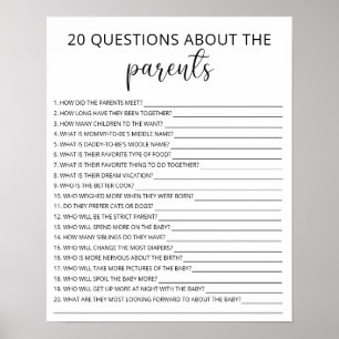20 Vragen over de wedstrijd Parents baby shower Poster
