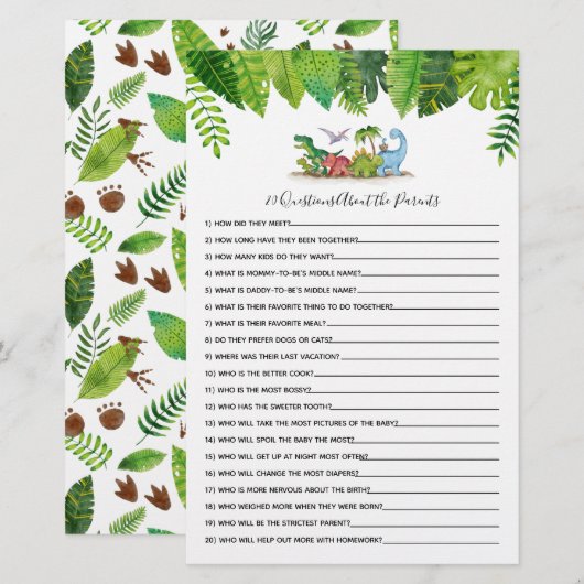 20 Vragen over Dinosaur Baby shower Game (Voorkant / Achterkant)