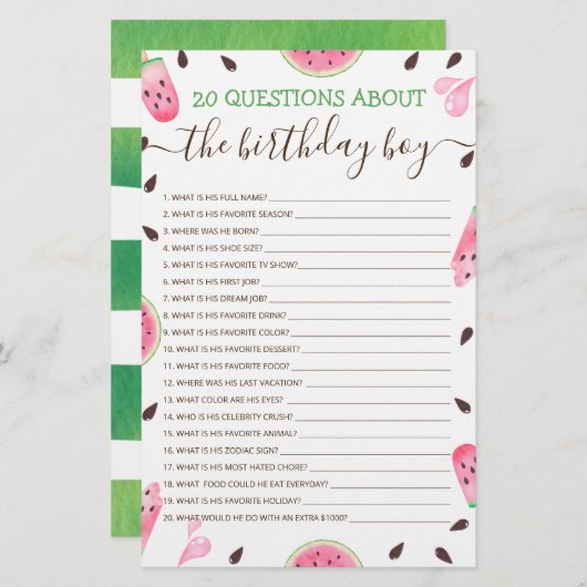 20 Vragen over het 'Birthday Boy Editable Game' (Voorkant / Achterkant)