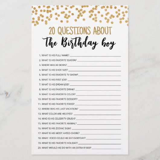 20 Vragen over het 'Birthday Boy Editable Game' (Voorkant)