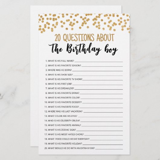 20 Vragen over het 'Birthday Boy Editable Game' (Voorkant / Achterkant)