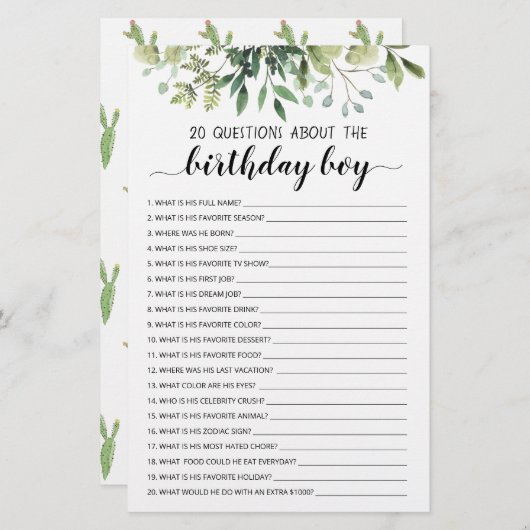 20 Vragen over het 'Birthday Boy Editable Game' (Voorkant / Achterkant)