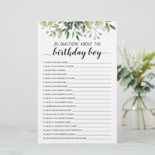 20 Vragen over het 'Birthday Boy Editable Game' (Staand voorkant)