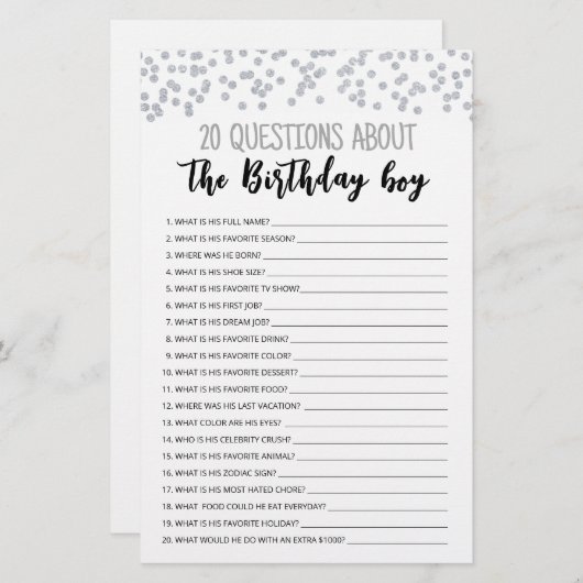 20 Vragen over het 'Birthday Boy Editable Game' (Voorkant / Achterkant)