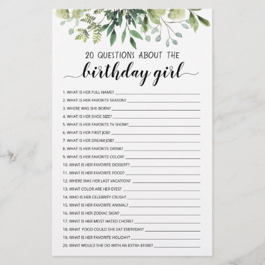 20 Vragen over het 'goudmeisje' Editable game (Voorkant)