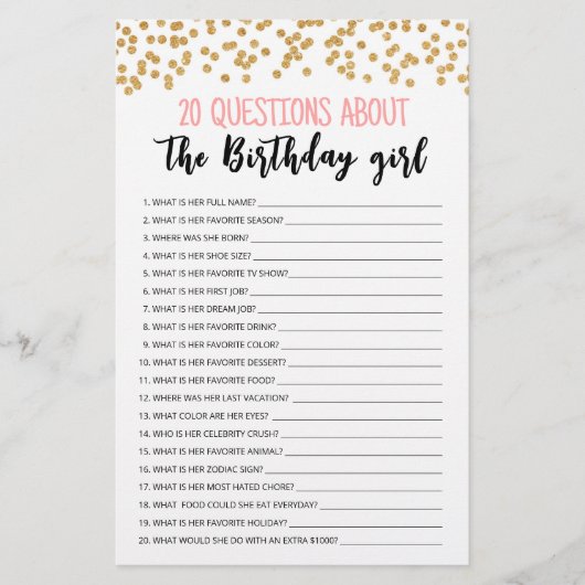 20 Vragen over het 'goudmeisje' Editable game (Voorkant)